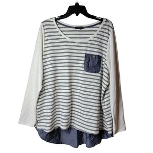Lane Bryant Striped Long Sleeve Top Faux Button Back Hi-Low Hem Size 18/20 NWOT